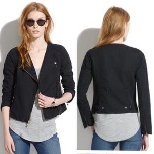 Madewell Women’s Sidecar Black Quilted Biker Jacket Sz S Linen Blend Zipper
